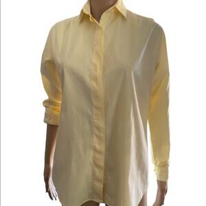 Lands End Long Sleeve POLO SHIRT Women 6 Pastel Yellow Button Down Fitted Formal